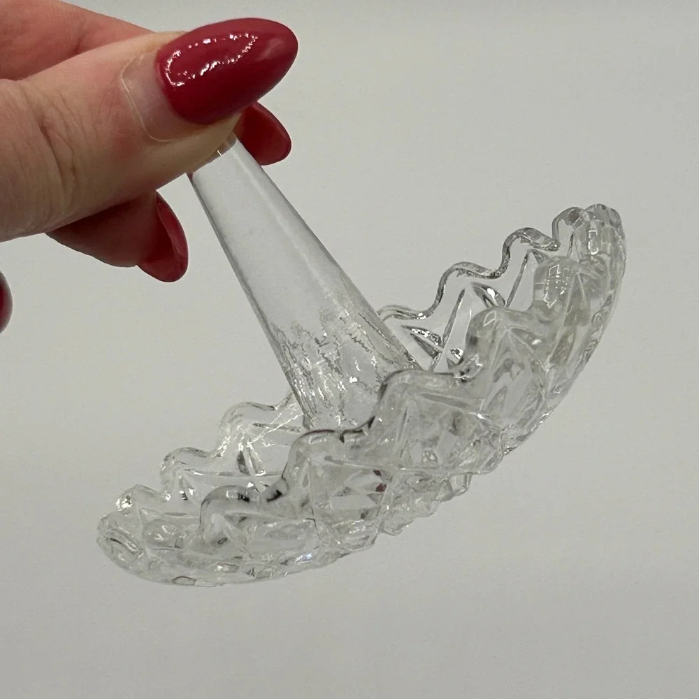 Vintage Clear Glass Thin Ring Holder Scalloped Cut Jewelry Trinket Dish MCM